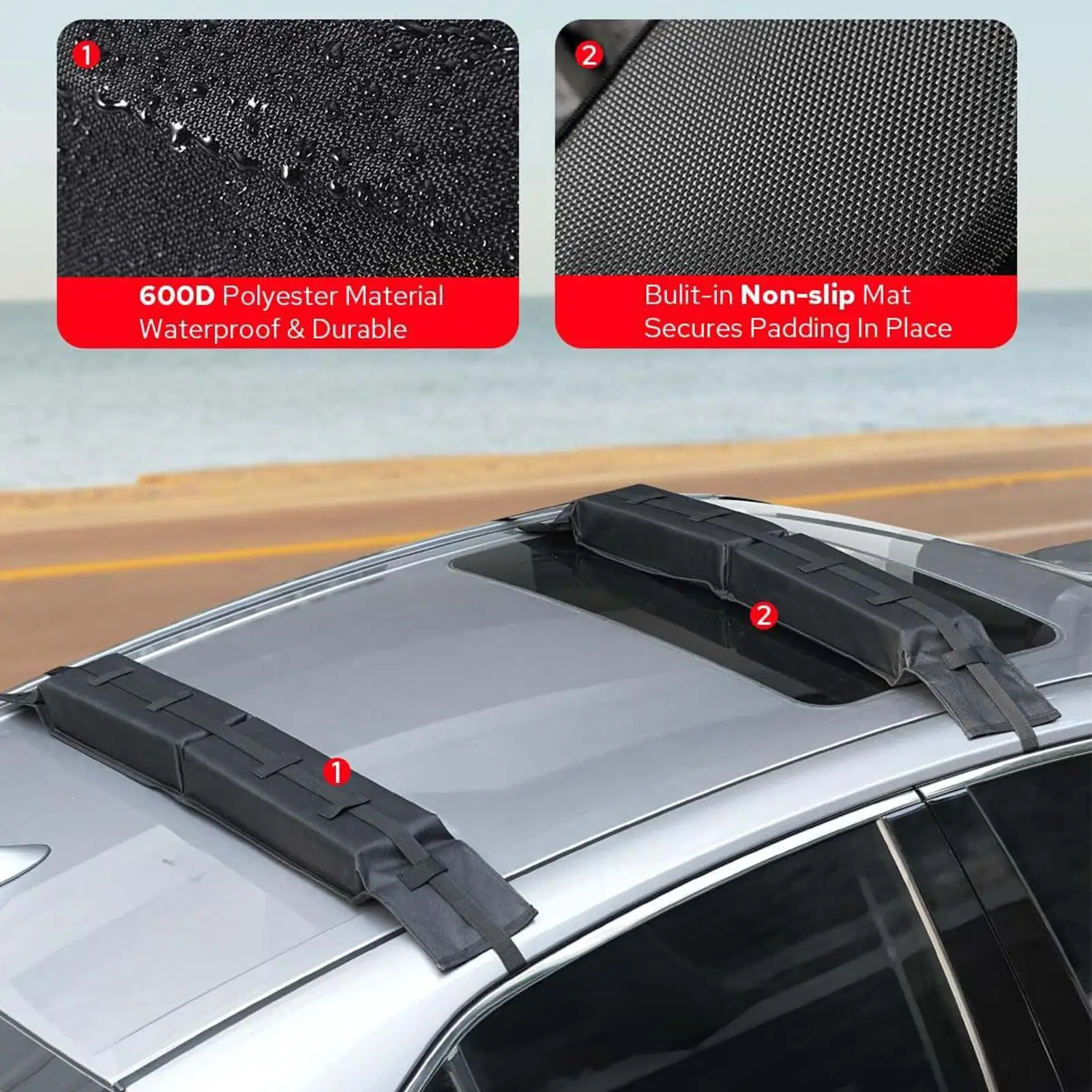 

Kayak Roof Rack Pads Surf Board Storage Carrier With Tie Down Ropes Car Roof Top Kayak Storage For SUVs Sedans Beach Trips Lake