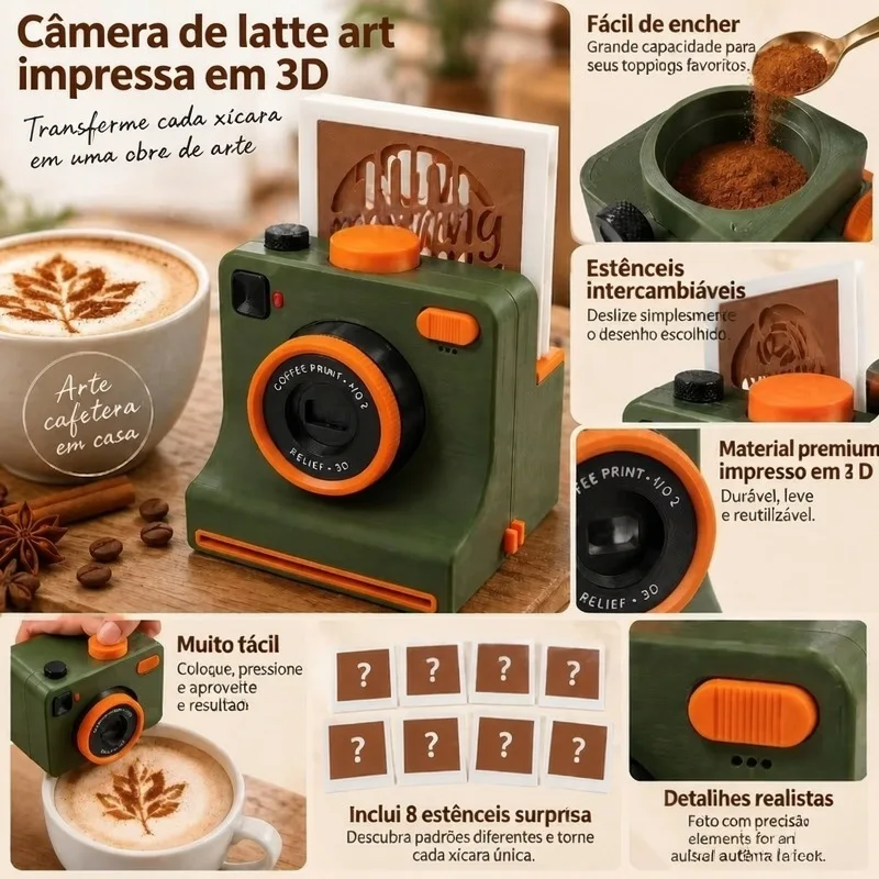 Advent Calendar Latte Art Camera Coffee Stencil Kit One Touch Press DIY Cappuccino Reusable Cards Christmas Barista Gift