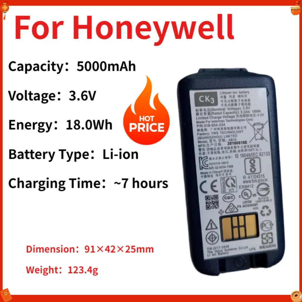 Batería de Repuesto AB18 318-034-02 5000mAh 3.6V para Escáner de Computadora Móvil Honeywell Intermec CK3 EDA60K CK65 CK3X CK70 CK71