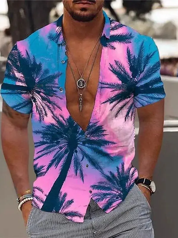 

3D Plant Le Printed ort Sve irt Summer Casual Men's Faion Special Wide Fit Printed Clothing European Simple Sle