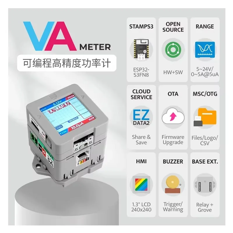 Official M5Stack VA Meter Programmable High Accuracy Power Meter M5StampS3 Voltage and Current Measurement