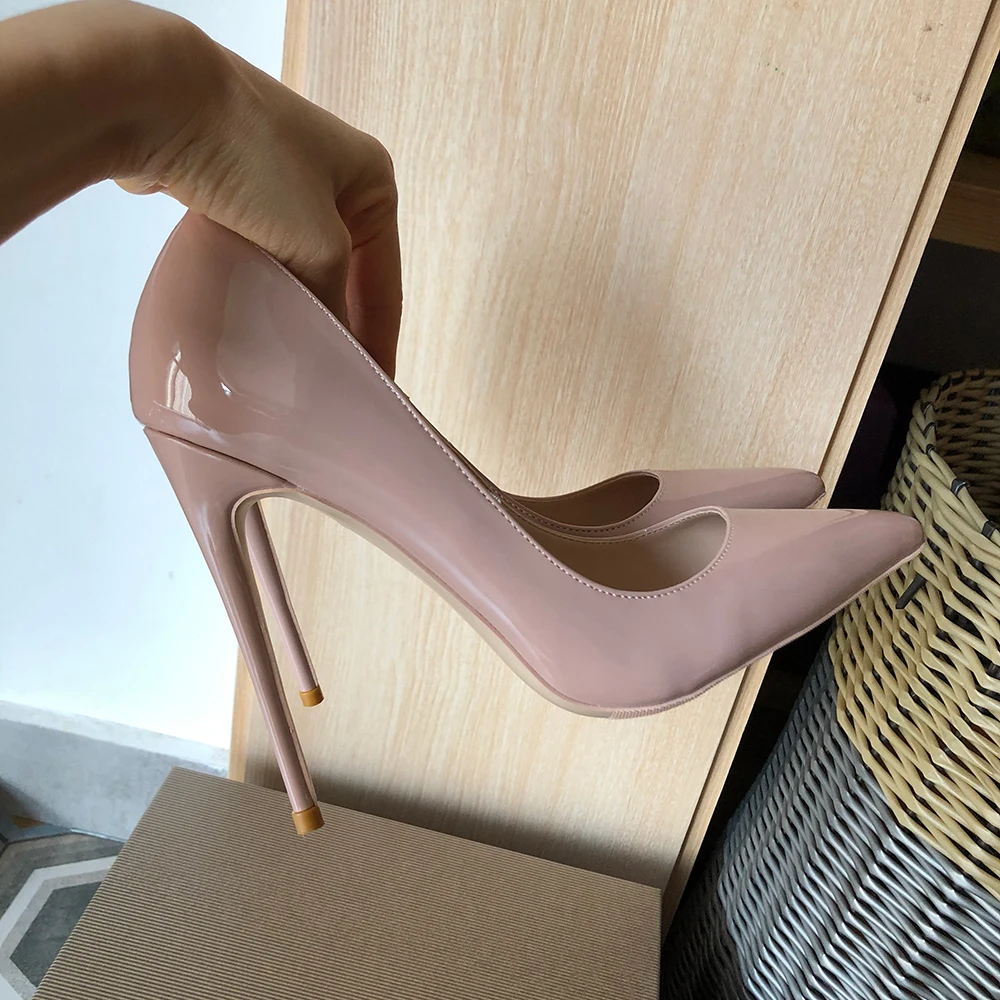 Veowalk Solid Glossy Nude Pink  Women Pointy Toe Fashion Designer Stiletto Pumps Paery Wedding Bridal High Heel Shoes Size 3-12