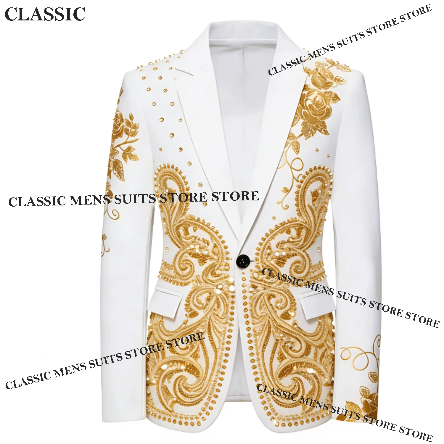 

Elegant Tuxedos Men Suits Fashion Diamond Decoration Peaked Lapel Groom 2 Pieces Set Wedding Customized Male Prom Blazers suits