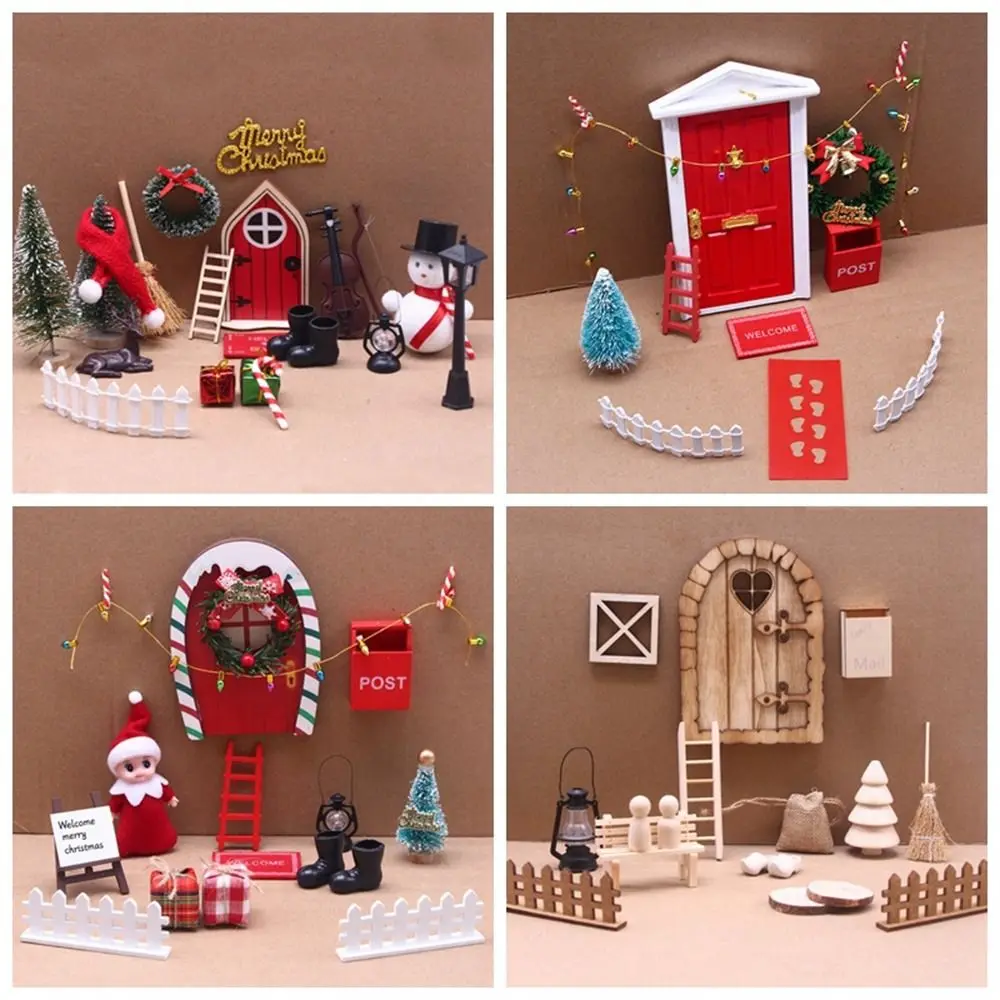 

String Hat DollHouse Elf Kit Wreath Mini Tree Fairy Toy House Scene Model Simulation Miniature Elf Door DIY Decoration