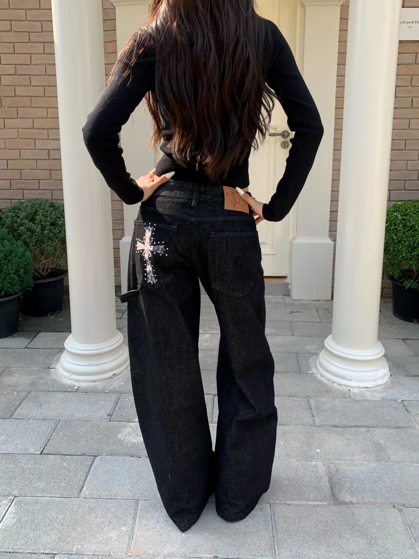 

Low Waist Wide Leg Crossbody Leopard Print Denim Jeans Casual Versatile Waed out Knife Bootcut Trousers for Women