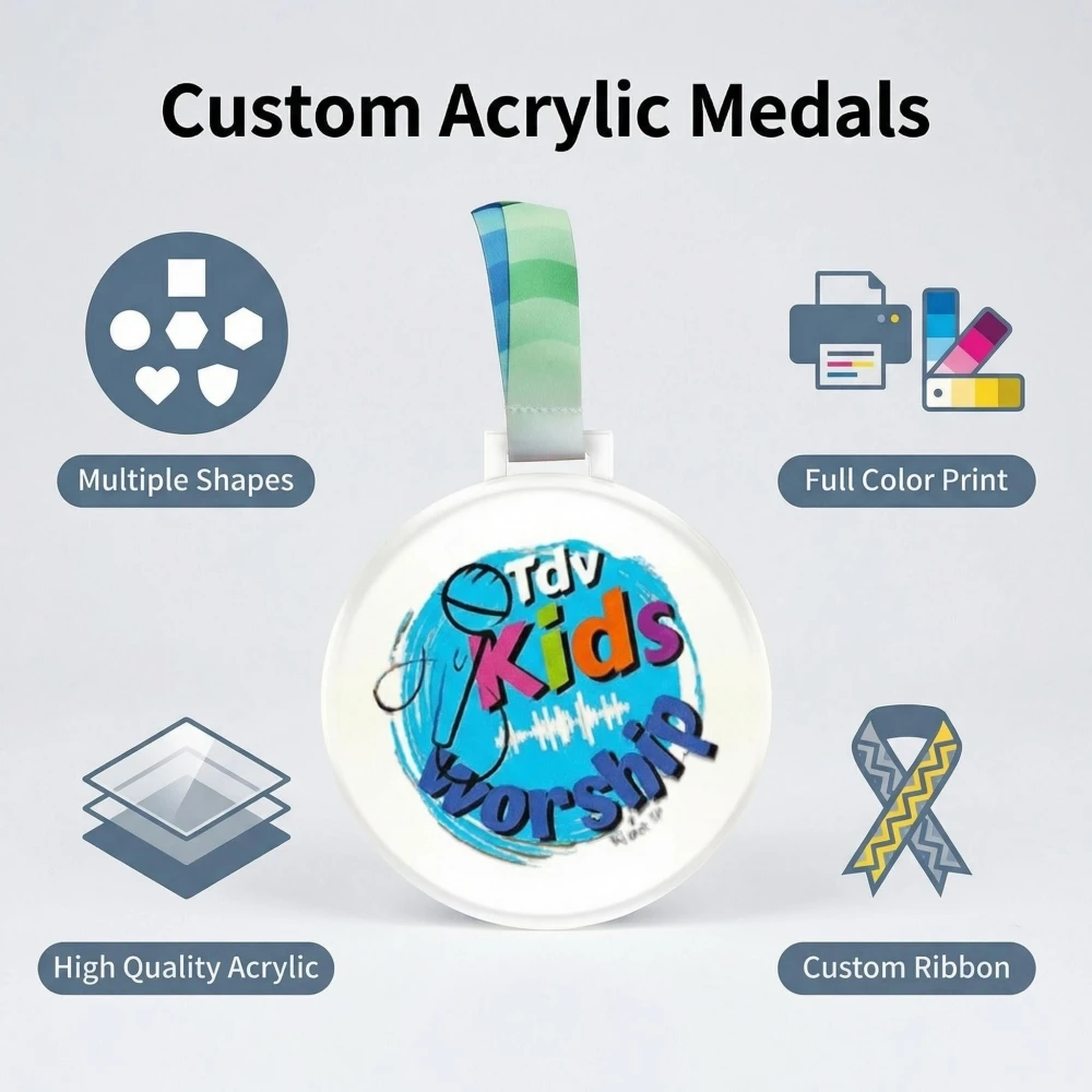 Medalla acrílica personalizada, premios deportivos de acrílico personalizados con impresión UV, diseño y logotipo personalizados, medallas de plástico para competición.