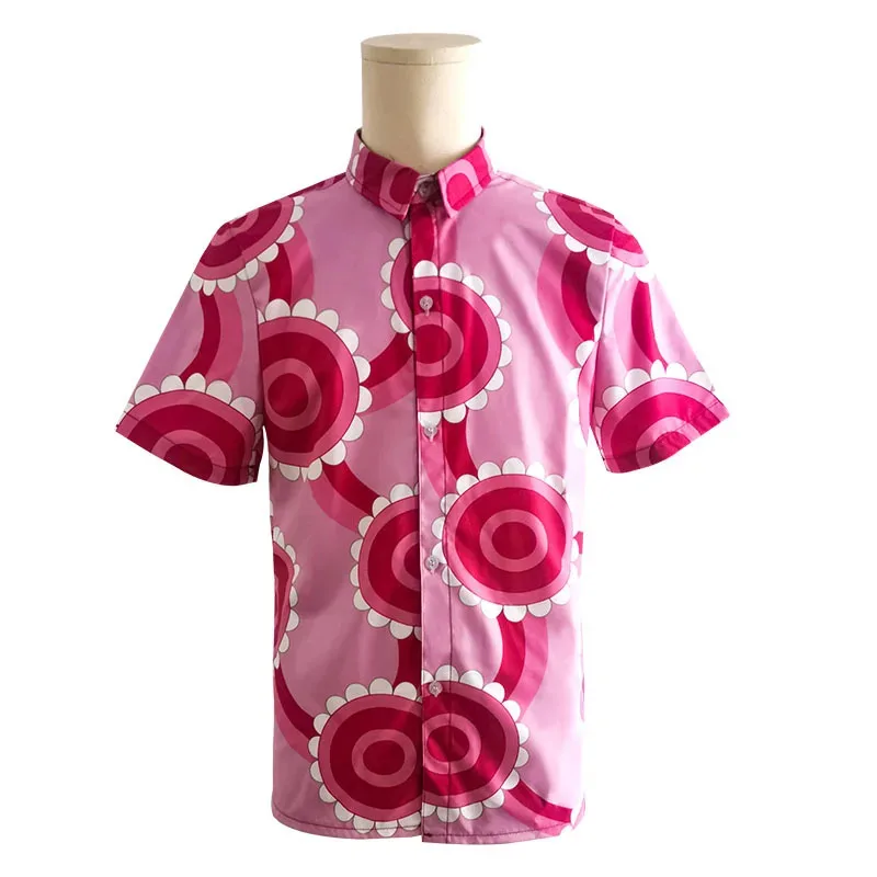 

♥ 2026 New Anime Vinsmoke Sanji Costome Men Fashion pink casual tops short sleeves cosplay everyday wear