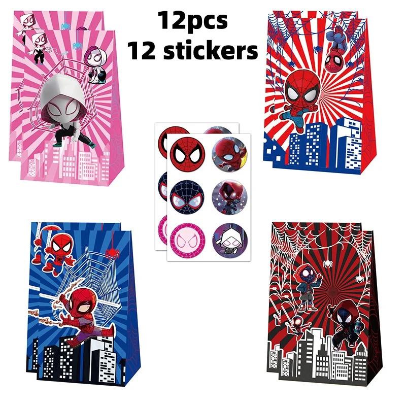 

Marvel Spider-Man Party Theme Paper Bags with His Fantastic Friends Cute Candy Bags Anime Halloween Decorations for Home 12pcs