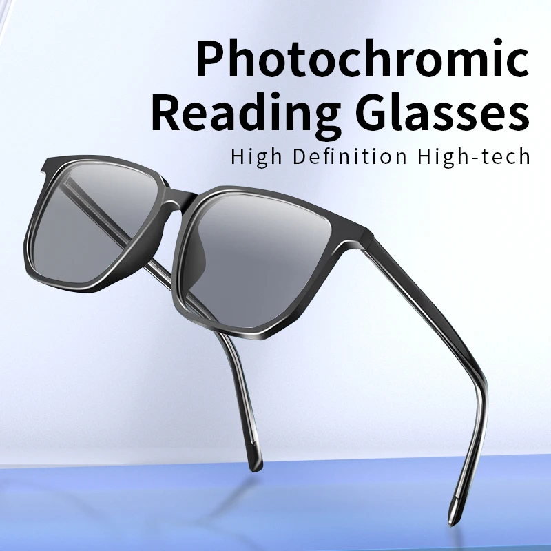 

Photochromic Reading Glasses, Anti Scratch Hard Resin Lens,Rectangular tr90 Frame, Anti UV/Eyestrain/Glare Sunglasses