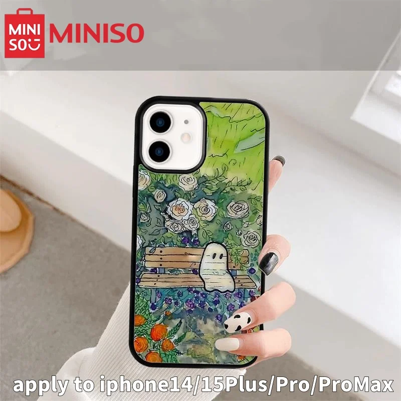 

MINISO милый Хэллоуин расширенный узор призрака дизайн Sense iPhone 14 15 Pro Max 2025 мини противоударный защитный чехол HD печать