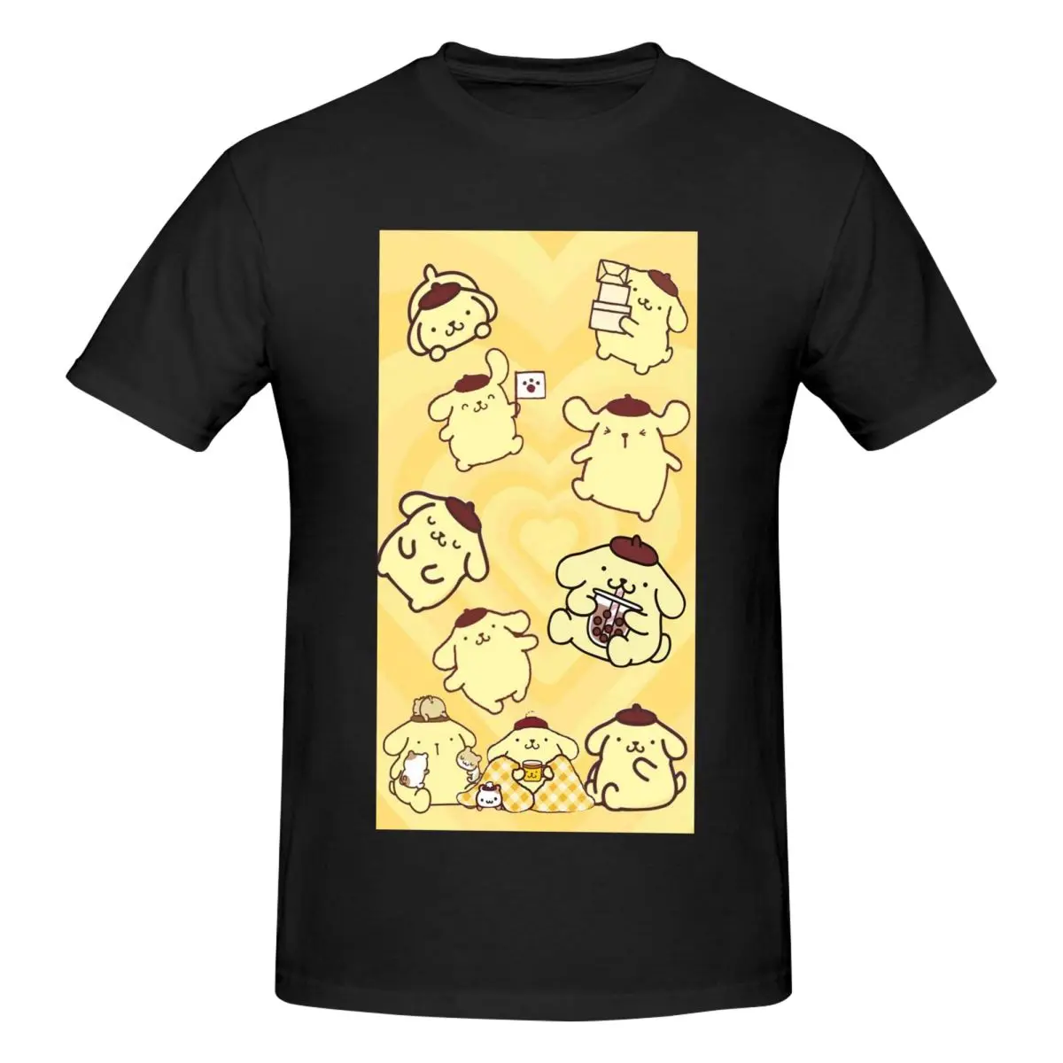 Pom Pom Purin Sanrio T-Shirt for Men Cotton Oversized T Shirts Men's Tees Short Crew Neck Summer Clothes Tops S-6XL