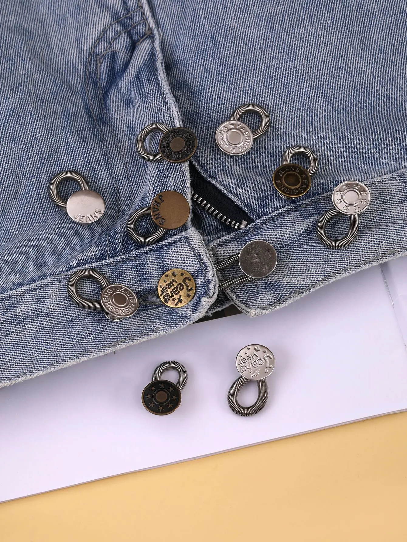 5pcs Jeans Waist Adjustment Buckle Detachable Metal Elastic Spring Button DIY Oversizes Pants Jeans Waist Extender Sewing Button