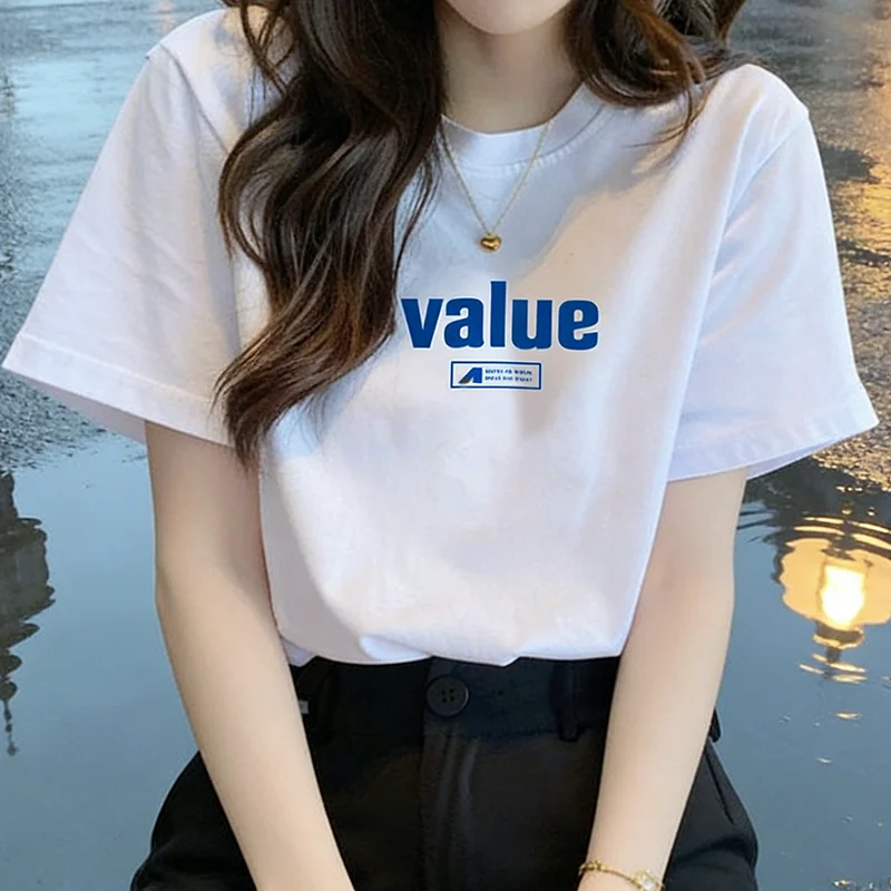 Kurzärmliges Damen-T-Shirt, Sommer-Freizeitkleidung, locker und schlankmachend, weißes Oberteil, Basic-Shirt