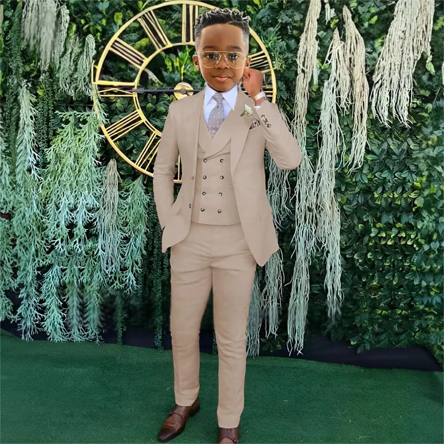 

Boys' Single-Breasted Suit for Boys 3-16 Years Three-Piece Slim-Fit Formal Suit Set Wedding Birthday Party Blazer Pants Vest