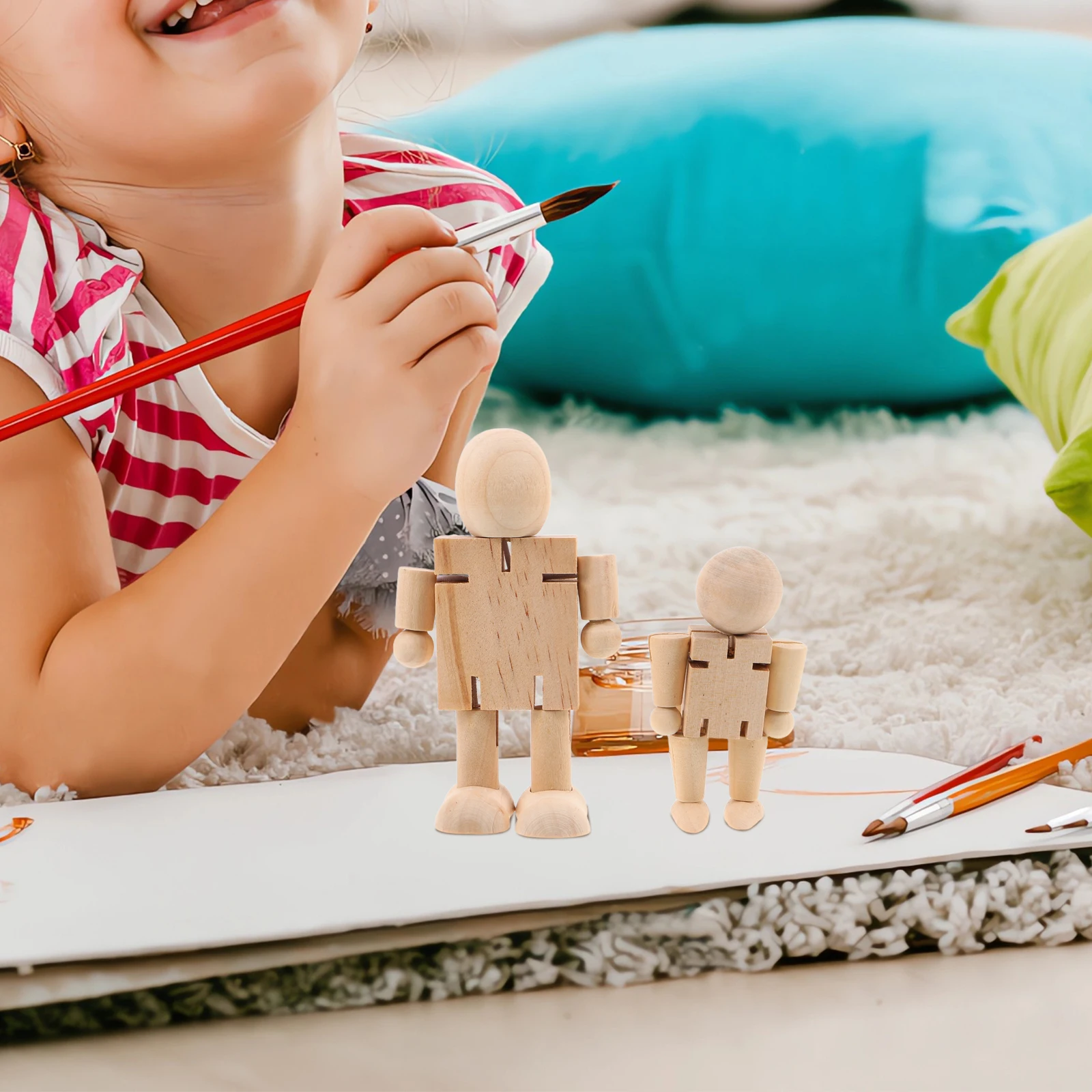 

10Pcs Wooden Peg Figures Unfinished Natural Wood Paintable Robot Shape Creative DIY Craft Educational Home Decoration