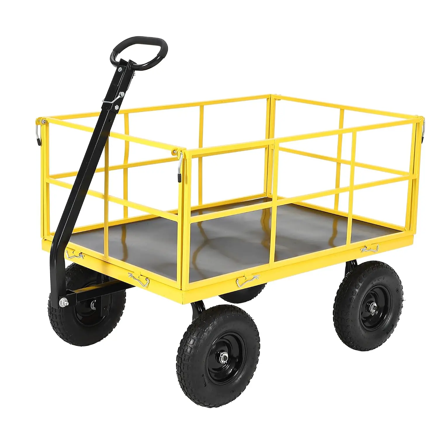Heavy Duty Steel Garden Wagon Cart 1500 lbs Utility Trailer Removable Mesh Sides 13 Inch Wheels 180° Handle, Customized