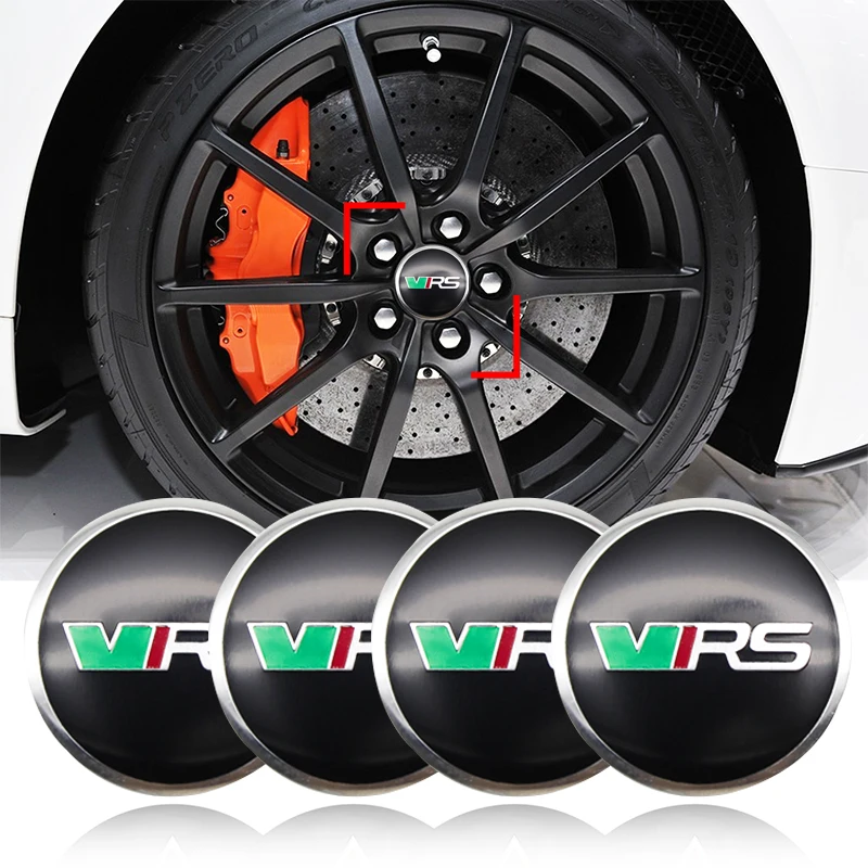 4Pcs 56mm+60mm Aluminium VRS Logo Car Wheel Centen Caps Sticker For Skoda Panal Octavia 2 3 A7 Fabia MK1 VRS Sticker Accessories