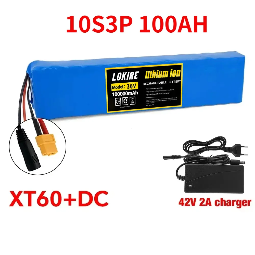 36V 100Ah oplaadbare lithiumbatterij 18650 10S3P 1000W vermogen gemodificeerde 36V elektrische scooterbatterij met BMS, SYP XT60 JST