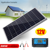 300W 12V Solar Panel Kit Complete Polycrystalline USB Power Portable Outdoor Rechargeable Solar Cell Solar Generator for Home