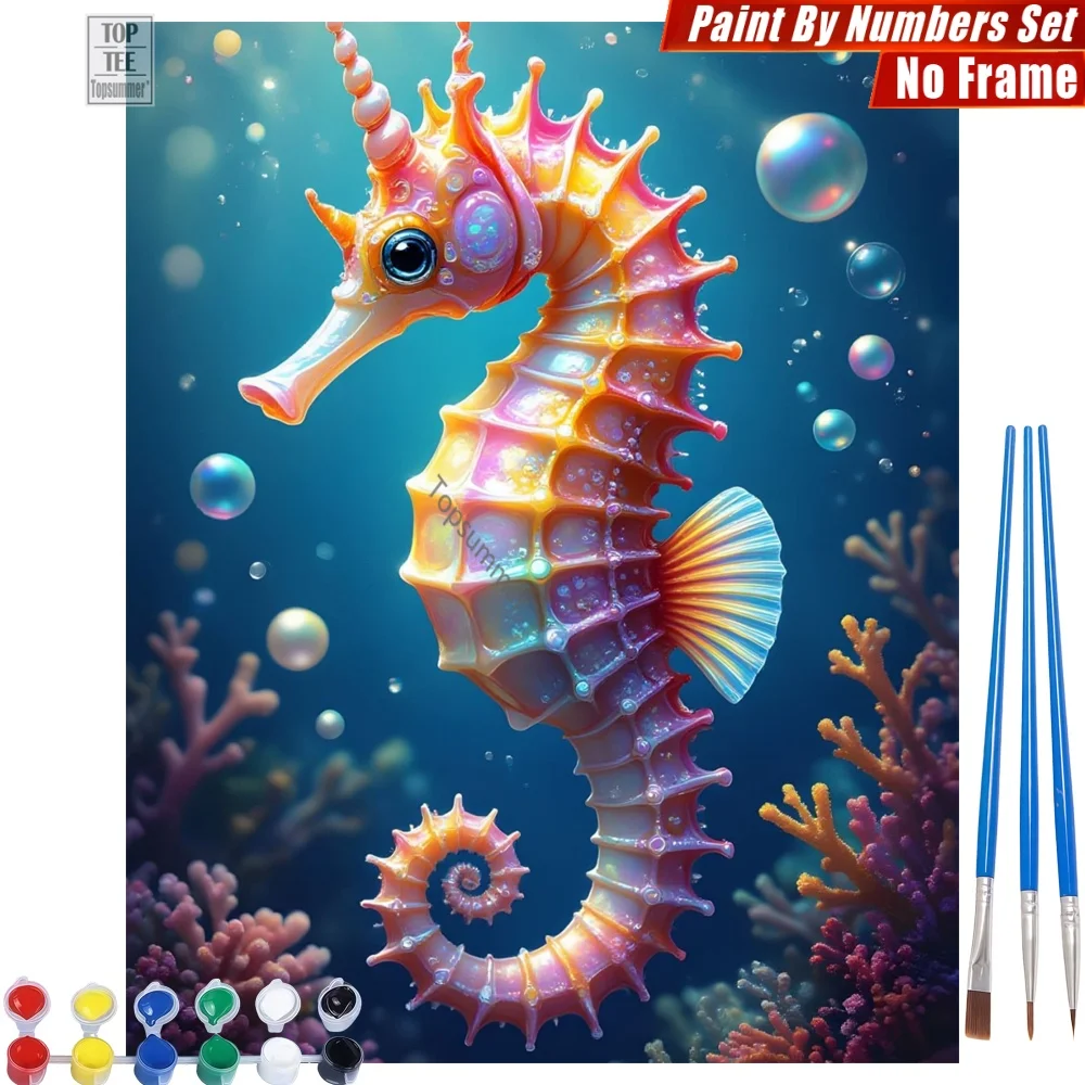 

Dreamy Rainbow Seahorse Painting By Numbers Set - Bubbles Corals Swim Home Bedroom Decor Mother'S Day Gift For Wife