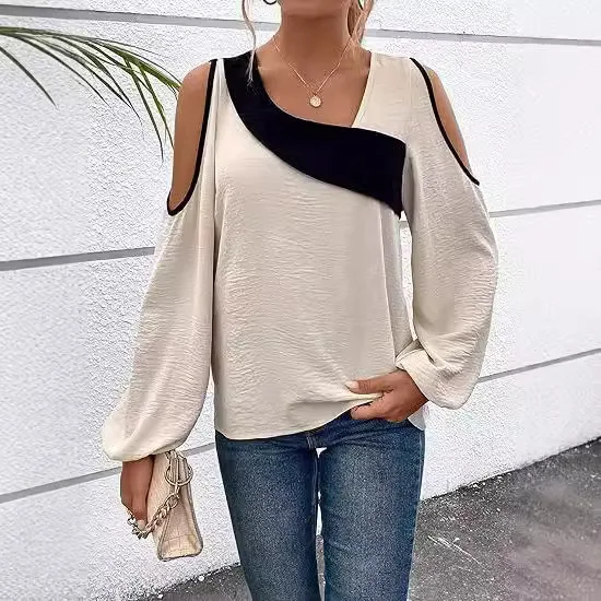 

Women's Shirt 2025 Spring/summer New Off-shoulder Lantern Sleeve Diagonal Collar Temperament Commuter Long-sleeved Loose Blouse