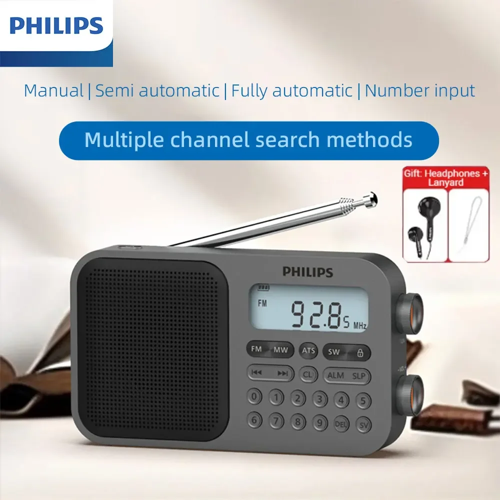 

Радиоприемник-будильник Philips TAR6108 MW/FM/SW с наушниками, перезаряжаемый портативный радиоприемник для улицы, музыкальный плеер для пожилых людей, динамик с длительным временем работы от аккумулятора