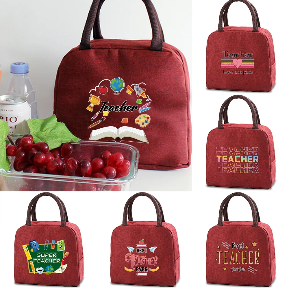 

Teacher Pattern Print Lunch Box Bags Insulated Picnic Bag Canvas Cooler Bag Thermal Food Casual Picnic Lunch Bag Dinner Handbags