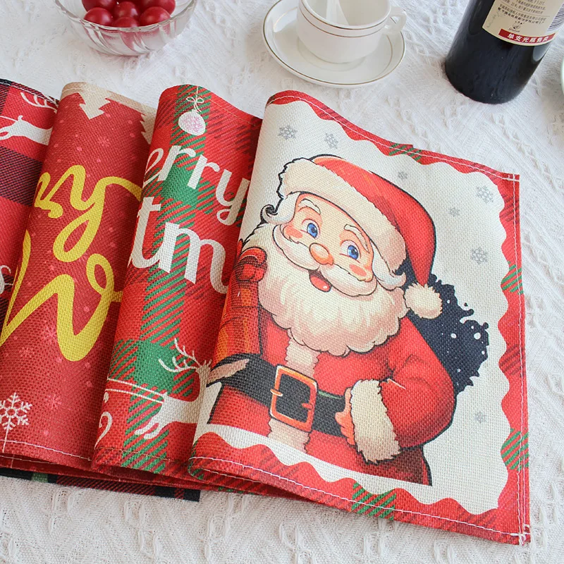 

Christmas Placemat Set Santa Claus Tree Decorative Tableware Mat Dining table mat Christmas Tableware coffee Mat Cup