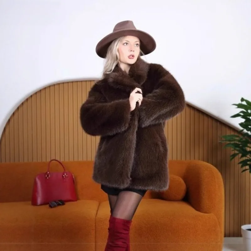 Women's Models Autumn Winter Tops Coat Faux Fur Mid-length Belt Thickened Warm Personalized Retro Simple Comfortable Versatile