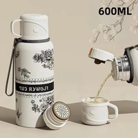 316 Stainless Steel Gardenia Thermo Bottle 600ML Large-capacity Sports Kettle for Making Tea High-looking Portable Water Bottle