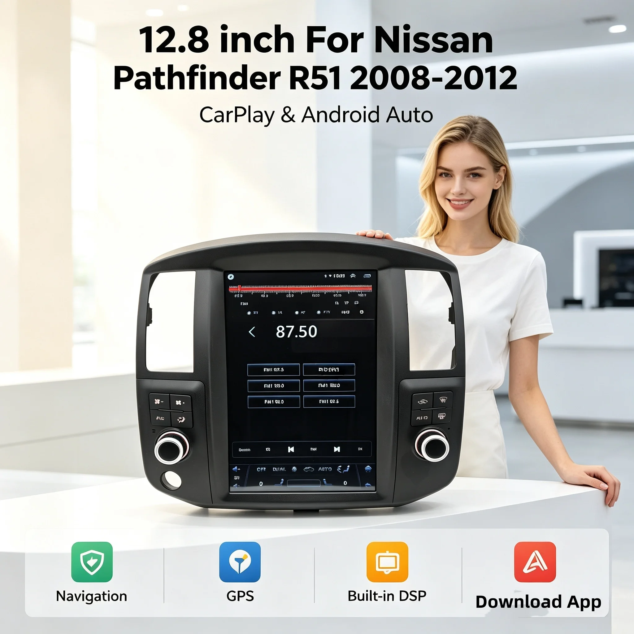 12.8inch For Nissan Pathfinder R51 Navara 2006-2012 DSP Carplay GPS Navirider DSP Vertical Screen Navi Car Radio Stereo Android