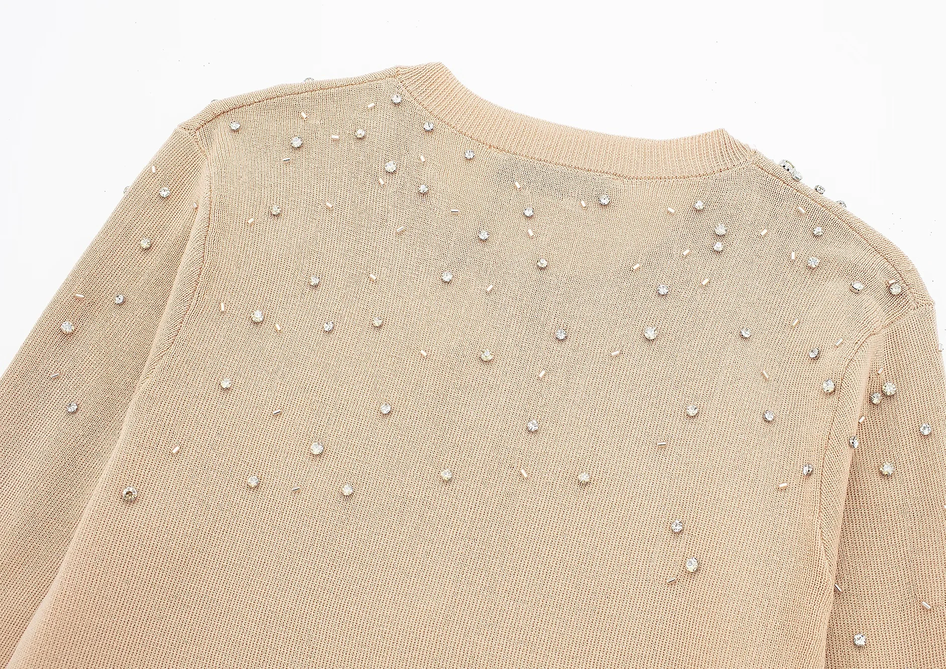 Tangada 2024 Women Beading Decorate Cardigan Sweaters Long Sleeve Female Crop Jumper 3H0438