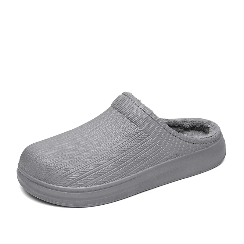 2021 Winter Cotton Slippers Men's House Non Slip EVA Waterproof Half Pack Heel Slippers Keep WarmThickened Plush Slides For Male
