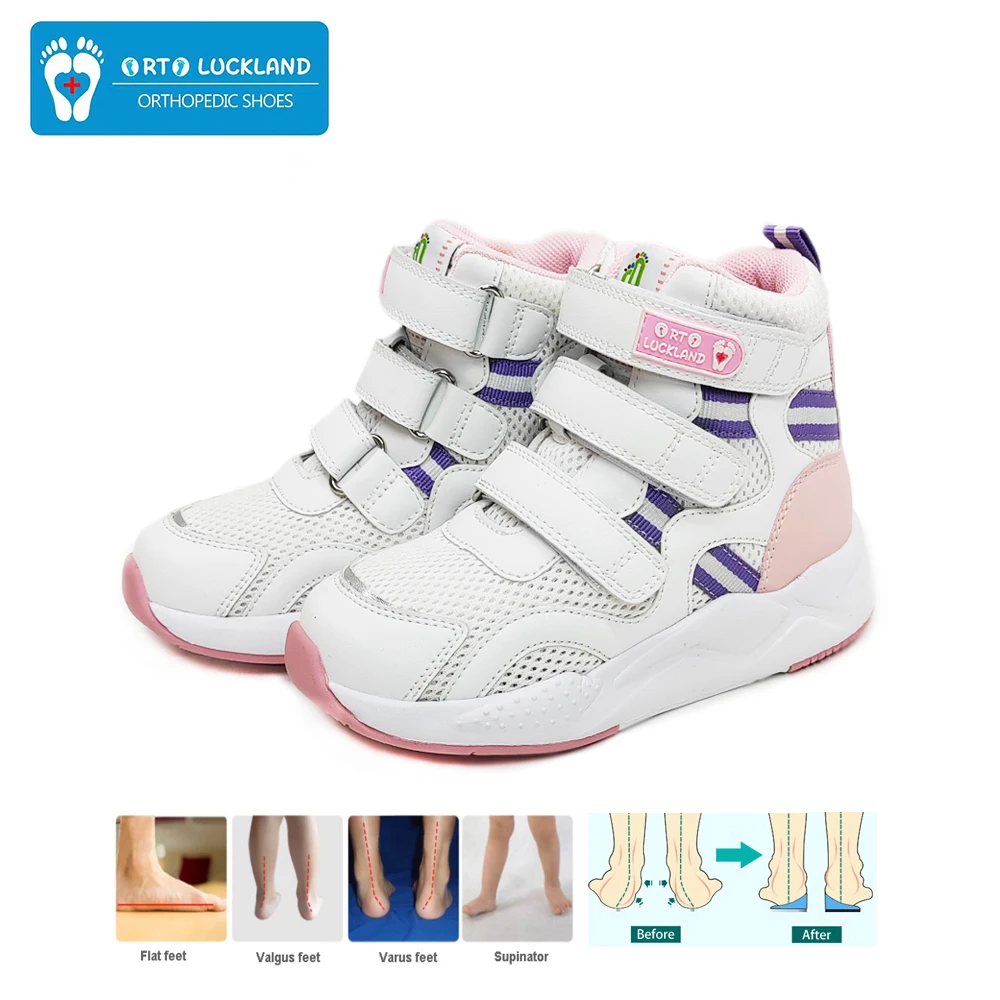 

Ortoluckland Girls Casual Shoes Children Boys Orthopedic Mesh Sneakers Leather Flatfoot Tiptoe Boots With Arch Support Sole