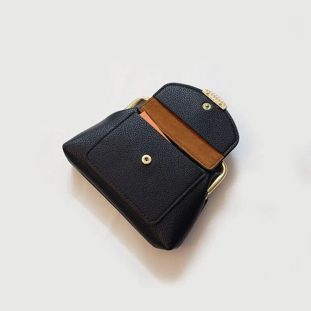 Retro Lychee Pattern Mini Lock Clip Coin Purse Solid Color Compact Bifold Key Bag Coin Holder PU Leather Clutch Coin Purse