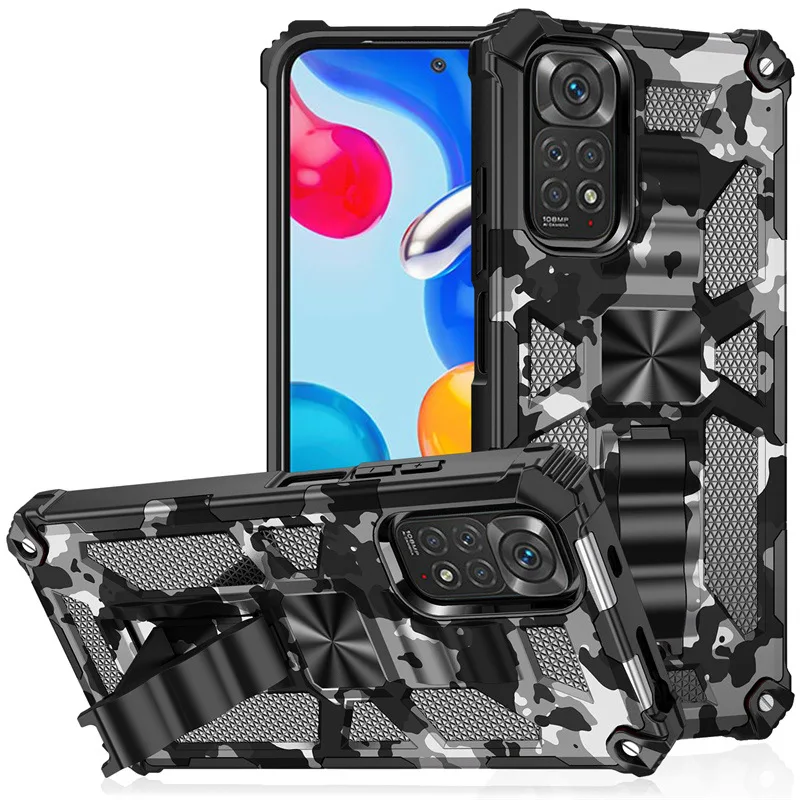 Hybrid Armor Case for IPhone 16 15 14 13 12 11 Pro Max Magnetic Shockproof Cover Military Grade Camouflage Kickstand