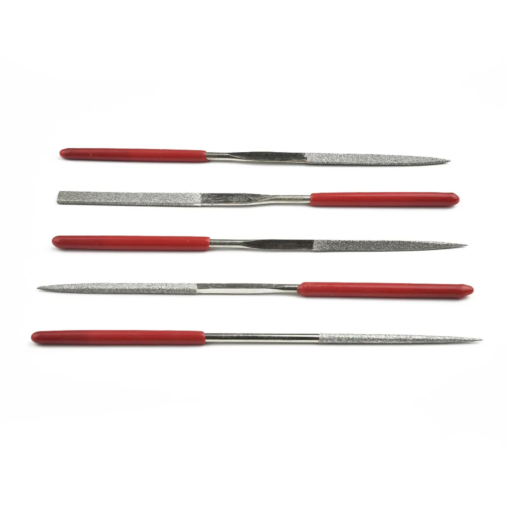 Set di lime ad ago in metallo per intagliare gioielli in legno di pietra di vetro diamantato, 5 pz/set strumento per sbavare e restauro di specchi