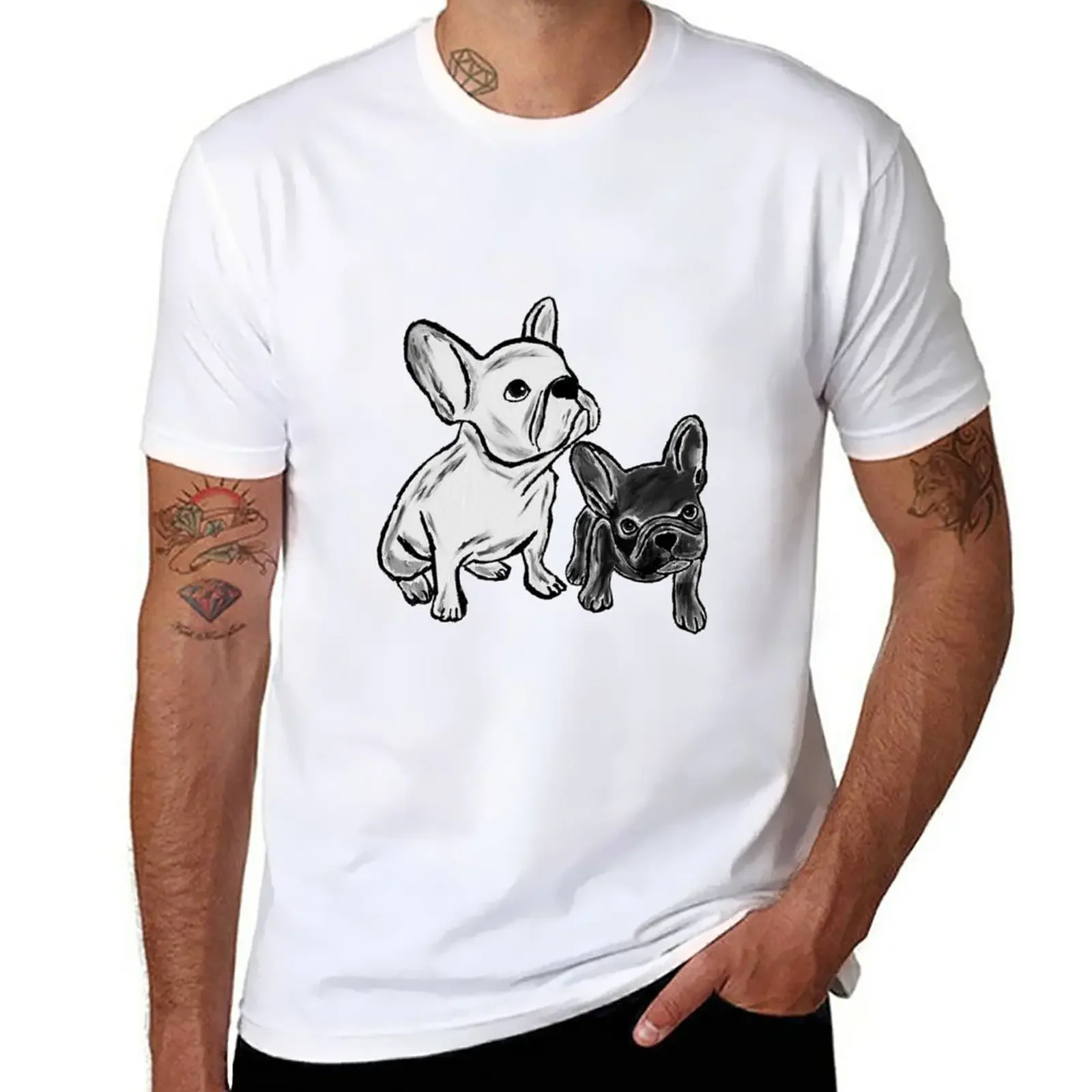 BLACK AND WHITE FRENCH BULLDOGS T-Shirt sports fans blanks mens t shirts