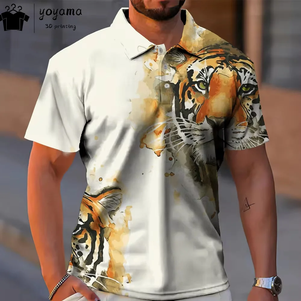 Verão Animal Print Roupas Masculinas Polo T-shirts para Homens Animais Camisas de Manga Curta Dos Homens Camisas Polo Oversized T-shirt Top