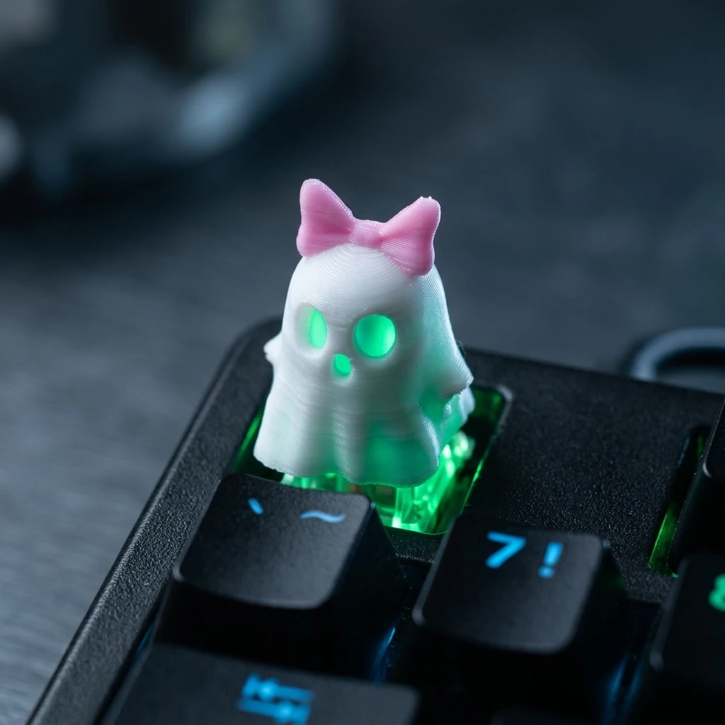 Pink Bow Ghost Custom Keycaps Cross Axis PC Gaming Keyboard Peripherals Collection Gift