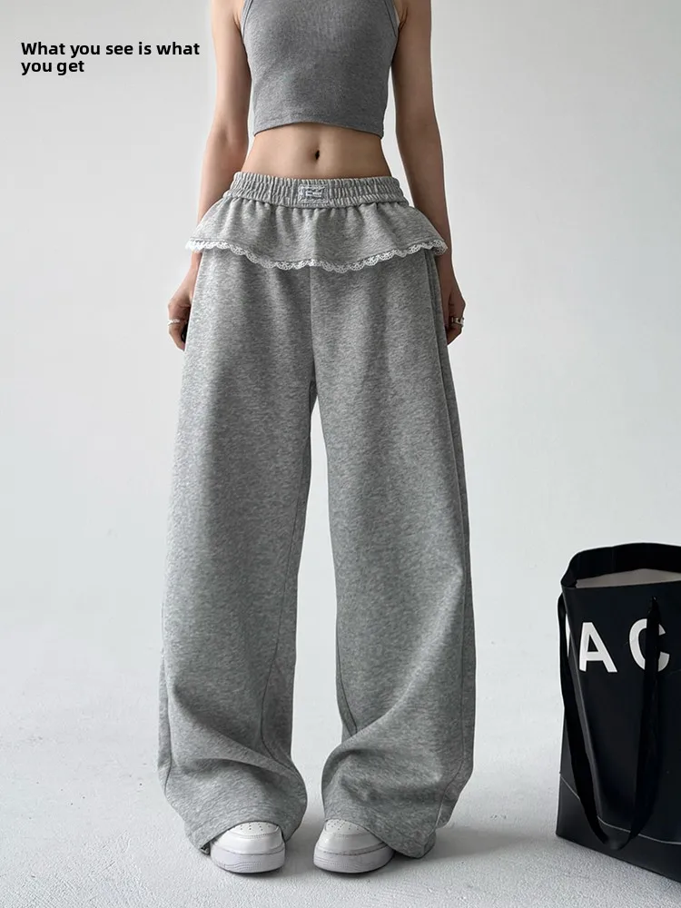 

High Waist Loose Straight Leg Casual Sports Pants Women's Lazy Trousers Spring Autumn New Sle Comfortable Cotton Blend