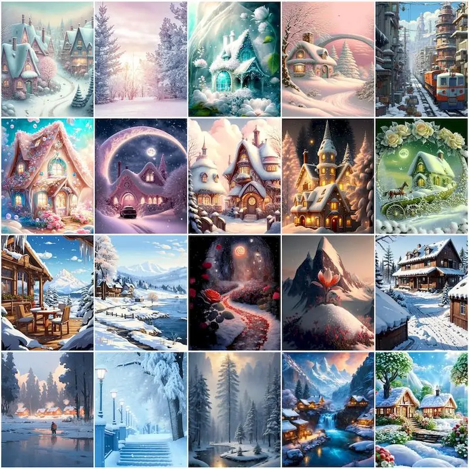 

GATYZTORY Painting By Numbers Adults Winter snow scenery Drawing On Canvas Watercolor Acrylic Paints For Handiwork Arts Crafts
