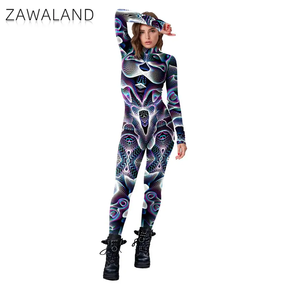 Zawaland disfraz de Cosplay para adultos, mono Zentai, ropa de Carnaval de Halloween y Purim, traje con estampado 3D, vestido de Anime para mujer