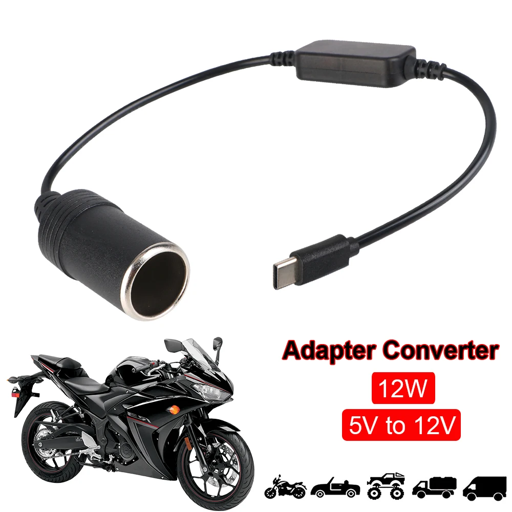 

Motorcycle Charger Converter Type-C Adapter 5V To 12V Cigarette Lighter Socket Electronics For HUD Dashcam Car Rear View Camera