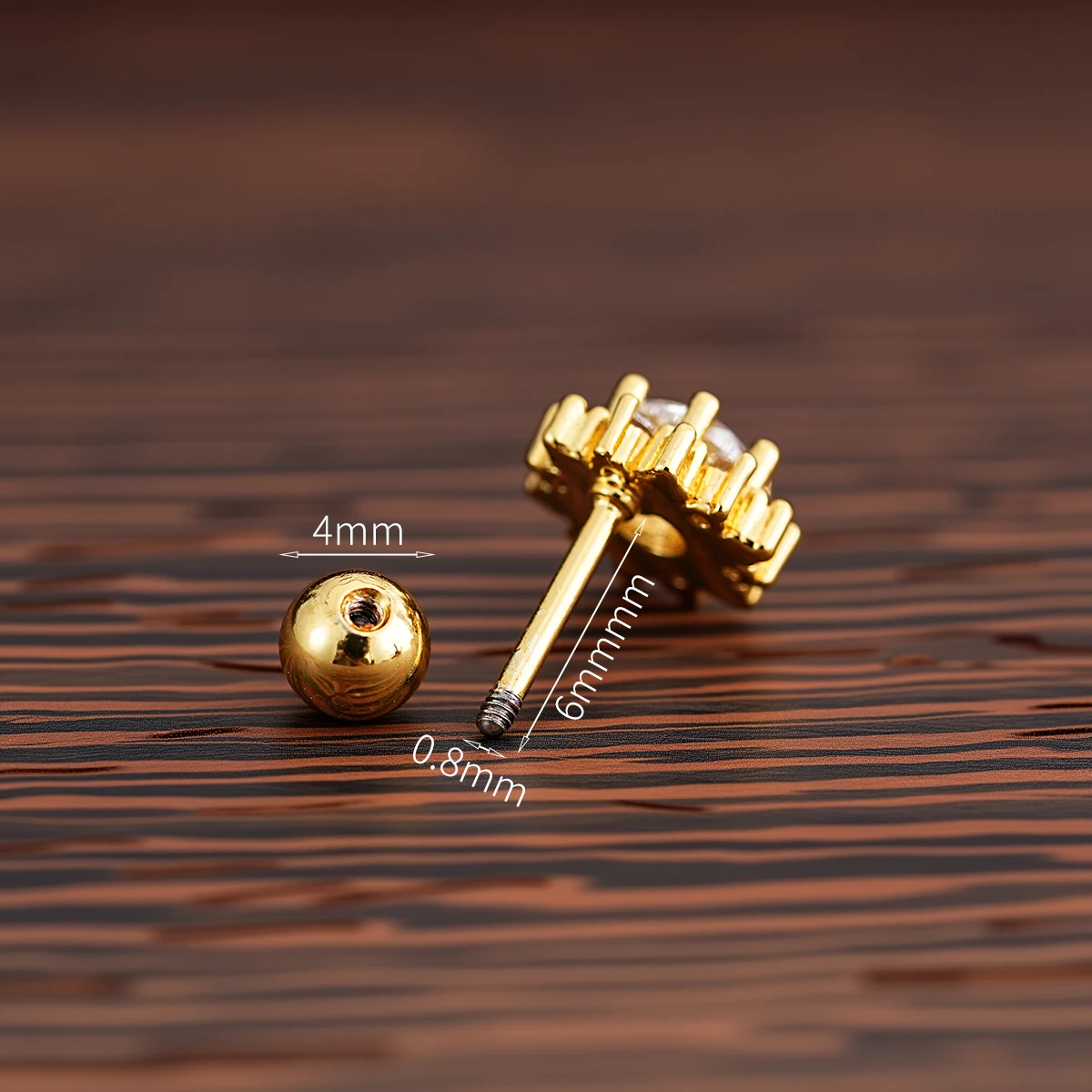 1 Stück Goldfarbener 16G Helix-Knorpel-Ohrstecker, Piercing mit Herz-, Blumen-, Totenkopf- und Stern-Design, Ohrring-Schmuck, rückseitig verschraubte Ohrpiercings – Detail 6
