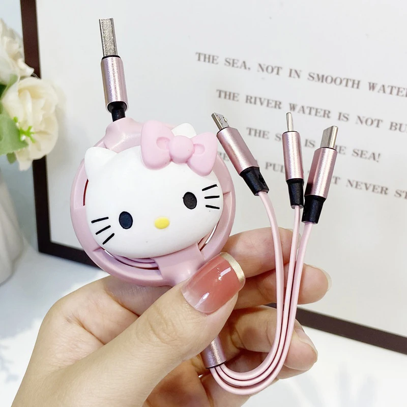 Kawaii Hellokittys 3 In 1 Charging Cable for Iphone Android Micro Usb Type-C Mobile Phone Cute Usb Data Cable image 3