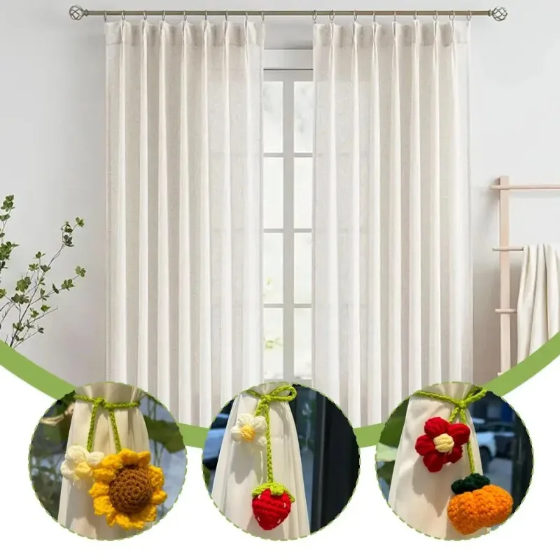 1Pc Hand Crocheted Strawberry Sunflower Curtain Tiebacks Cotton Yarn Auto Mirror Hanging Decor Car Craft Accessory Gift