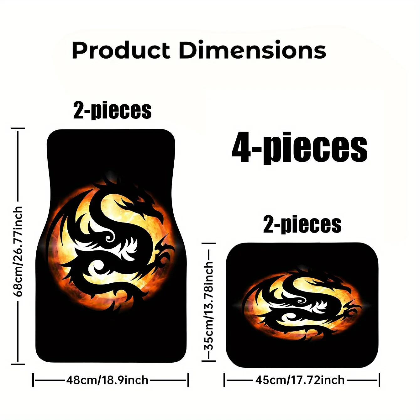 A Set Of Four High-End Round Car Mats With A Fiery Dragon Print, Suitable For Both Front And Rear, These Car Interior Additions