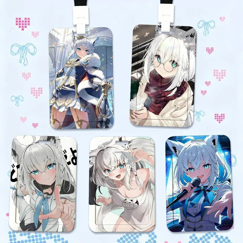S-Shirakami Fubuki Print Card Printed Tag Holder With Detachable Lanyard, Business Employee ID Card Holder