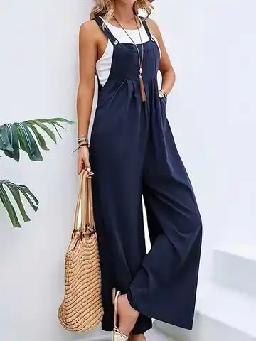 Vacation style age reducing suspender overalls for women,Simple versatile loose slimming suspender pants